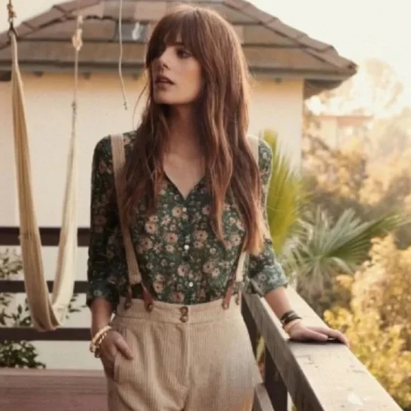 SEZANE Pierro Shirt in Edelweiss Green Floral Cotton/Silk, sz 10 (42), NWT - Picture 3 of 3